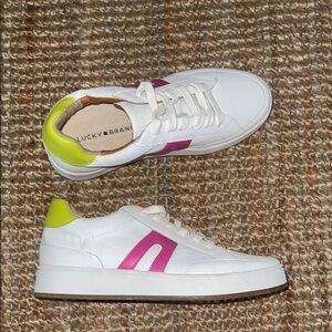 Lucky Brand White Sneakers with Pink and Yellow Accents